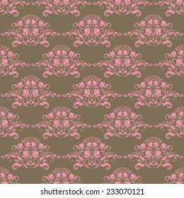 Damask seamless floral pattern. Royal wallpaper. Floral ornaments on blue background. Vector illustration