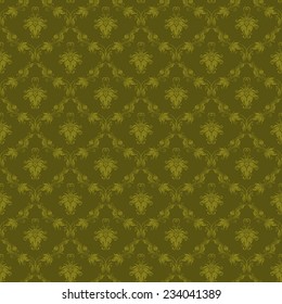 Damask seamless floral pattern. Royal wallpaper. Floral ornaments on green background. Vector illustration
