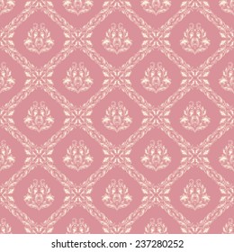 Damask seamless floral pattern. Royal wallpaper. Floral ornaments on pink background. Vector illustration