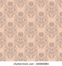 Damask seamless floral pattern. Royal wallpaper. Flowers on a beige background. Vector illustration.
