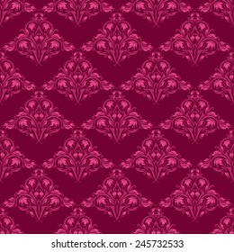 Damask seamless floral pattern. Royal wallpaper. Floral ornaments on red background. Vector illustration