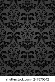 Damask seamless floral pattern. Royal wallpaper. Flowers on a black background.