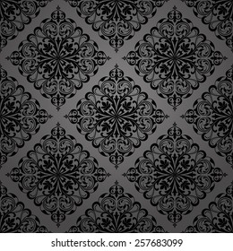 Damask seamless floral pattern. Royal wallpaper. Flowers on a black background. Vector ornament