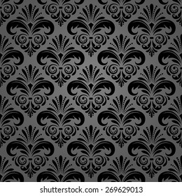 Damask seamless floral pattern. Royal wallpaper. Flowers on a black background. Vector ornament.