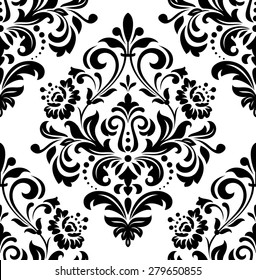 Damask seamless floral pattern. Royal wallpaper. Flowers on a black and white background.