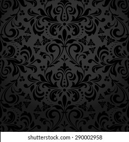 Damask Seamless Floral Pattern. Royal Wallpaper. Flowers On A Black Background. Vector Ornament.