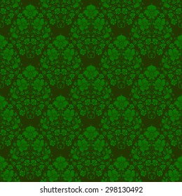 Damask seamless floral pattern. Royal wallpaper. Floral ornaments on green background. Vector illustration