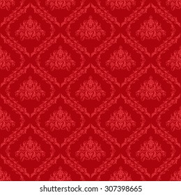 Damask seamless floral pattern. Royal wallpaper. Floral ornaments on a red background. Vector illustration.