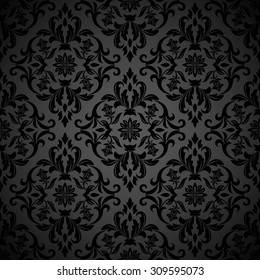 Damask seamless floral pattern. Royal wallpaper. Flowers on a black background. Vector ornament