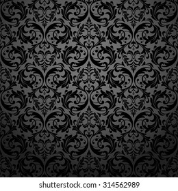 Damask seamless floral pattern. Royal wallpaper. Flowers on a black background. Vector ornament.