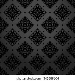 Damask seamless floral pattern. Royal wallpaper. Flowers on a black background. Vector ornament.