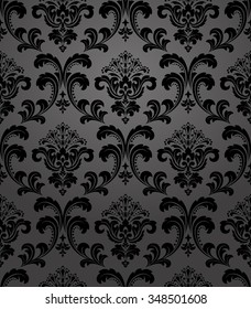 Damask seamless floral pattern. Royal wallpaper. Flowers on a black background. Vector ornament.