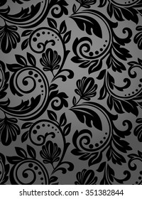 Damask seamless floral pattern. Royal wallpaper. Flowers on a black background. Vector ornament.