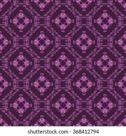 Damask seamless floral pattern. Royal wallpaper. Floral ornaments on a purple background. Vector illustration