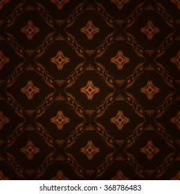 Damask seamless floral pattern. Royal wallpaper. Flowers on a dark brown background. Vector illustration EPS 10.