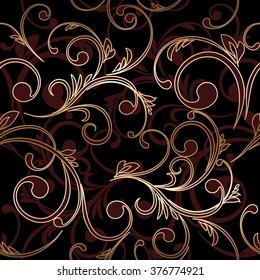 Damask seamless floral pattern. Royal wallpaper. Vector illustration. EPS 10. Gold leaf background