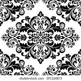Damask seamless floral pattern. Royal wallpaper. Black flowers on a transparent background