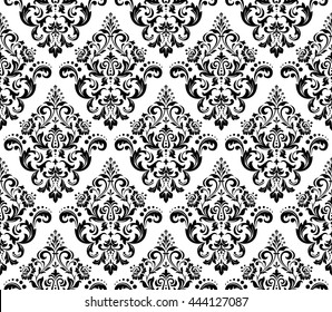 Damask seamless floral pattern. Royal wallpaper. Black flowers on a transparent background