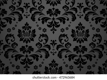 Damask seamless floral pattern. Royal wallpaper. Flowers on a black background. Luxurious vector ornament. 