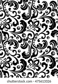Damask seamless floral pattern. Royal wallpaper. Flowers on a black and white background. Graphic modern pattern.