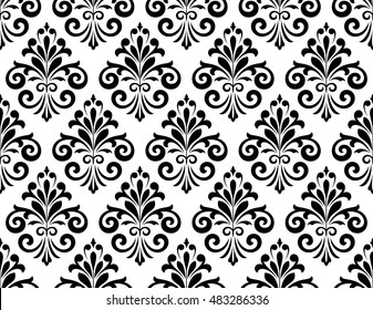 Damask seamless floral pattern. Royal wallpaper. Flowers on a black and white background. Graphic modern pattern.