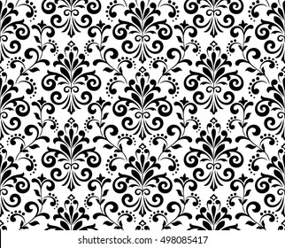 Damask seamless floral pattern. Royal wallpaper. Black flowers on a transparent background