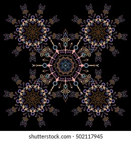Damask seamless floral pattern. Royal wallpaper. Abstract flowers on a black background. Vector stylish ornament.