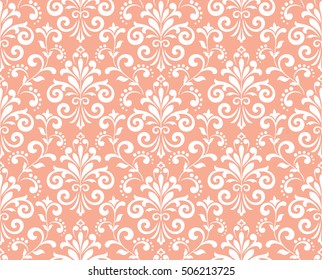 Damask seamless floral pattern. Royal wallpaper. Flowers on a pink background. Luxurious vector ornament. Graphic stylish pattern.