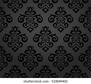Damask seamless floral pattern. Royal wallpaper. Flowers on a black background. Stylish vector ornament.