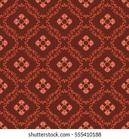 Damask seamless floral pattern. Royal wallpaper. Floral ornaments on a brown background. Vector illustration