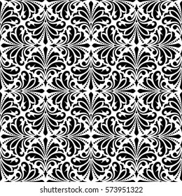 Damask seamless floral pattern. Royal wallpaper. Flowers on a black and white background. Graphic vector pattern.