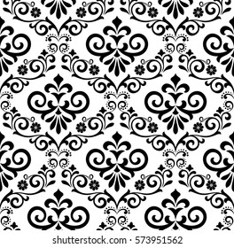Damask seamless floral pattern. Royal wallpaper. Flowers on a black and white background. Graphic vector pattern.