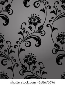 Damask seamless floral pattern. Royal wallpaper. Black vector background. Graphic modern pattern.