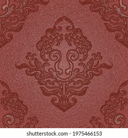 Damask seamless floral pattern. Textured art ornament, red background. Elegant wallpaper, fabric or packaging 