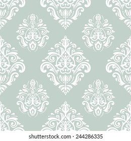 Damask seamless floral pattern. Vector traditional ornament with oriental elements for wallpapers and backgrounds. Blue and white colors