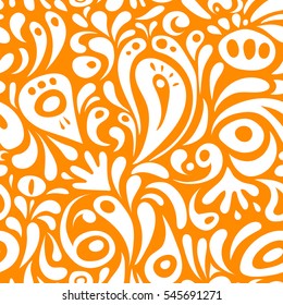 Damask seamless floral pattern in white and orange colors. Vector illustration.