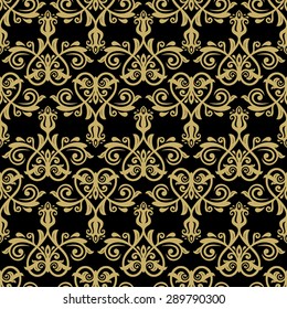 Damask seamless golden ornament. Fine vector traditional oriental pattern