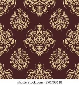 Damask seamless golden ornament. Fine vector traditional oriental pattern