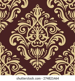 Damask seamless golden pattern. Fine vector traditional fine ornament with oriental elements