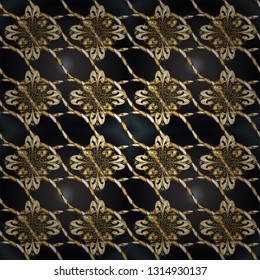 Damask seamless ornament. Classic oriental pattern over gray and brown colors. Traditional vector and golden pattern.