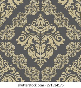 Damask seamless ornament. Fine vector traditional oriental gray and golden pattern