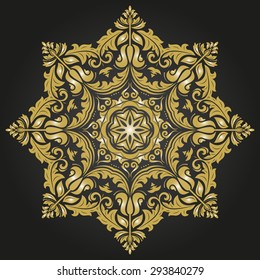 Damask seamless ornament. Fine vector oriental pattern with black and golden colors