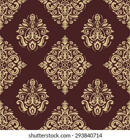 Damask seamless ornament. Fine vector classic oriental pattern with brown and golden colors