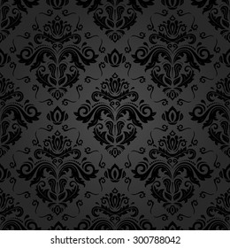 Damask seamless ornament. Fine vector traditional oriental black pattern