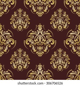 Damask seamless ornament. Fine vector traditional oriental golden pattern