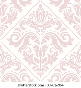 Damask seamless ornament. Fine vector traditional oriental pink pattern