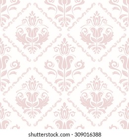 Damask seamless ornament. Fine vector traditional oriental pink pattern