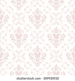 Damask seamless ornament. Fine vector traditional oriental pink pattern