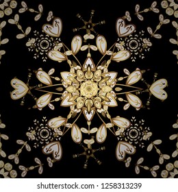 Damask seamless ornament. Traditional vector and golden pattern. Classic oriental pattern over black colors.