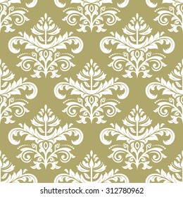 Damask seamless ornament. Traditional vector golden pattern. Classic oriental background